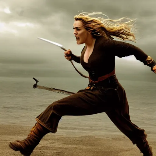 Prompt: Kate Winslet being a warrior, 8k hd