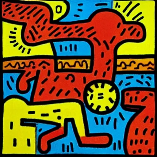 Prompt: “A Van Gogh mixed with Keith Haring on the planet Mars”