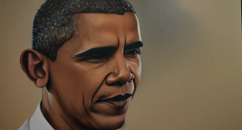 Image similar to portrait of barack obama, artwork by salman toor, cinematic light, atmospheric effects