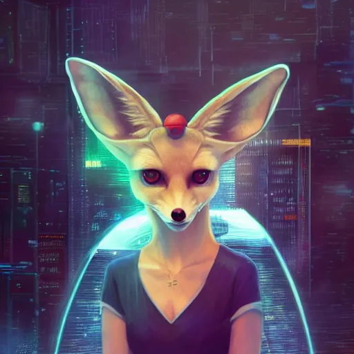 Prompt: portrait futuristic fennec fox animal, wearing a santa hat on their head, in future cyberpunk tokyo rooftop , sci-fi, fantasy, intricate, very very beautiful, elegant, human anatomy, neon light, highly detailed, digital painting, artstation, concept art, smooth, sharp focus, illustration, art by tian zi and WLOP and alphonse mucha