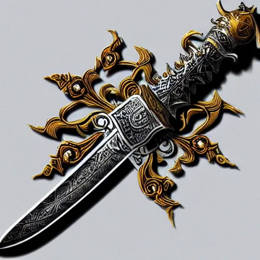 Prompt: An ornate and realistic sword,dazzling gem in the hilt,fantasy,masterwork,good lighting