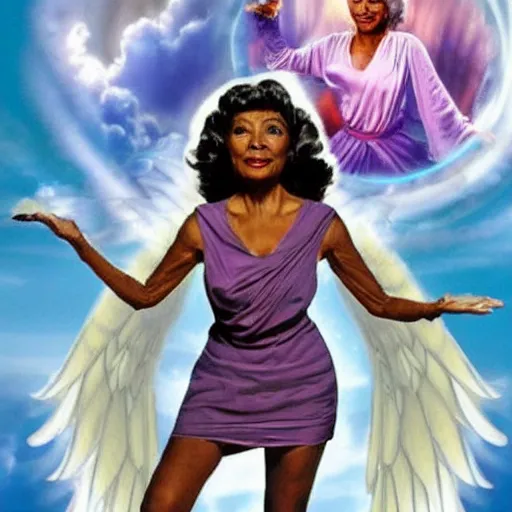 Image similar to nichelle nichols as a heavenly angel in cloud heaven photorealistic fantasy epic