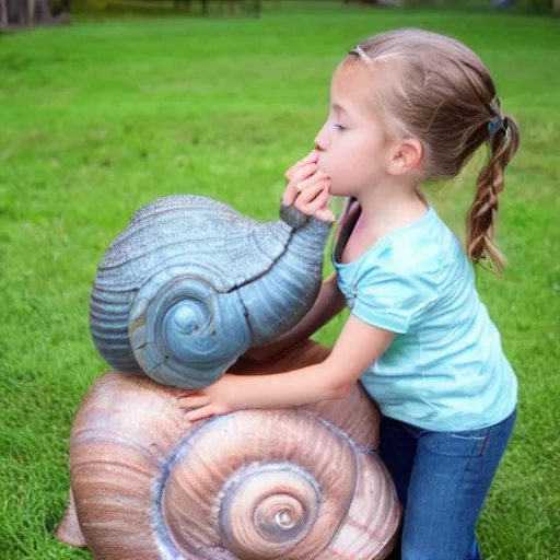 Image similar to little girl kissing a giant snail photo