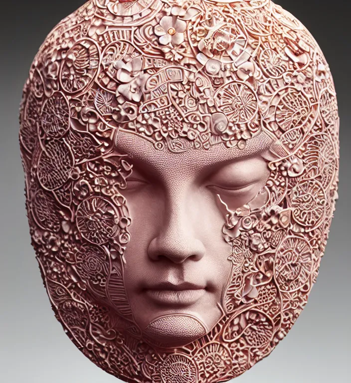 Image similar to Sting , A Close up photo-real delicate ceramic porcelain sculpture of a symmetrical ornate detailed in front of an intricate background by Victo Ngai and takato yamamoto, micro detail, backlit lighting, face in focus, subsurface scattering, translucent, thin porcelain, octane renderer, colorful, physically based rendering, japanese pottery, trending on cgsociety