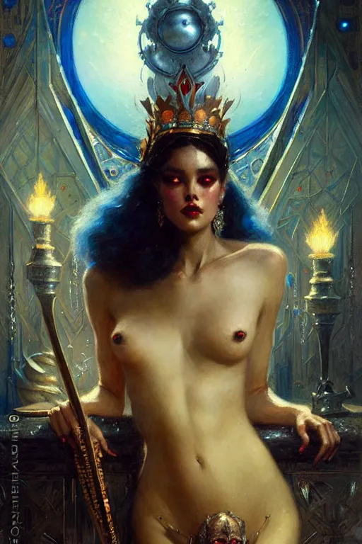 Image similar to queen of diamonds by gaston bussiere, bayard wu, greg rutkowski, giger, maxim verehin