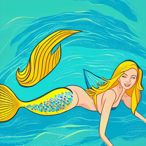 Image similar to Full body mermaid swimming in the sea, Anthropomorphized, portrait, highly detailed, colorful, illustration, smooth and clean vector curves, no jagged lines, vector art, smooth, ArtStation