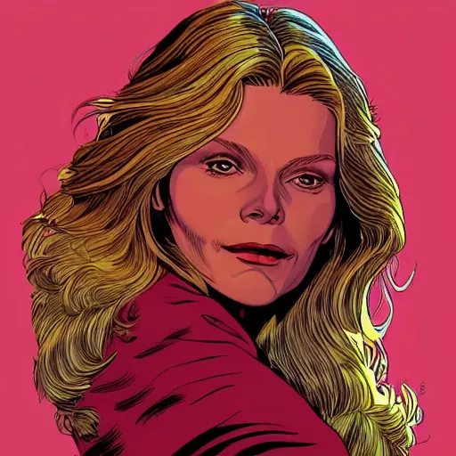 Prompt: michelle pfeiffer retro minimalist portrait moebius starwatcher comic by jean giraud, 8 k