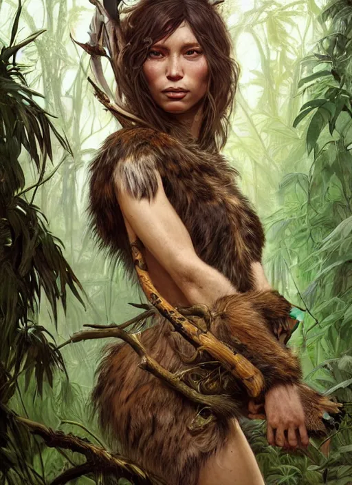 Prompt: perfectly - portrait of a wild huntress living in the jungle wearing a dead lions skin, intricate, highly detailed, digital painting, artstation, concept art, smooth, sharp focus, illustration, unreal engine 5, 8 k, art by artgerm and greg rutkowski and alphonse mucha