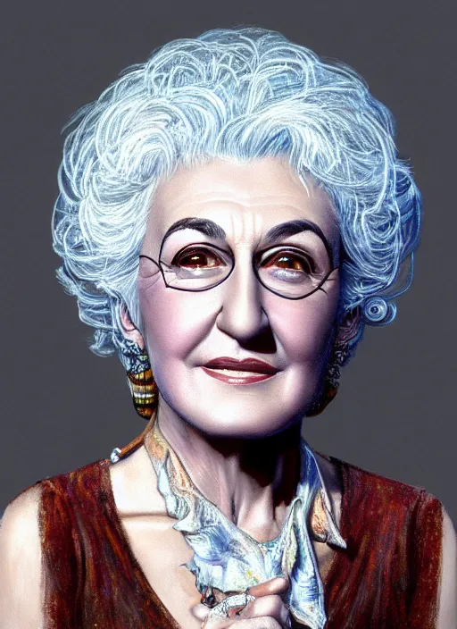 Image similar to highly detailed portrait of bea arthur, fantasy illustration by simon bisley, global illumination, radiant light, detailed and intricate environment