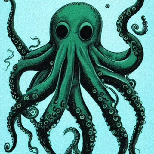 Prompt: Octopus Cthulhu monster in the deep sea.
