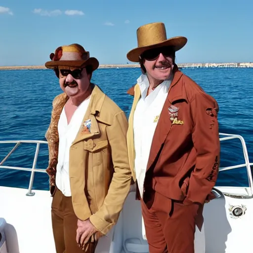 Image similar to character torrente and hamilton on a boat