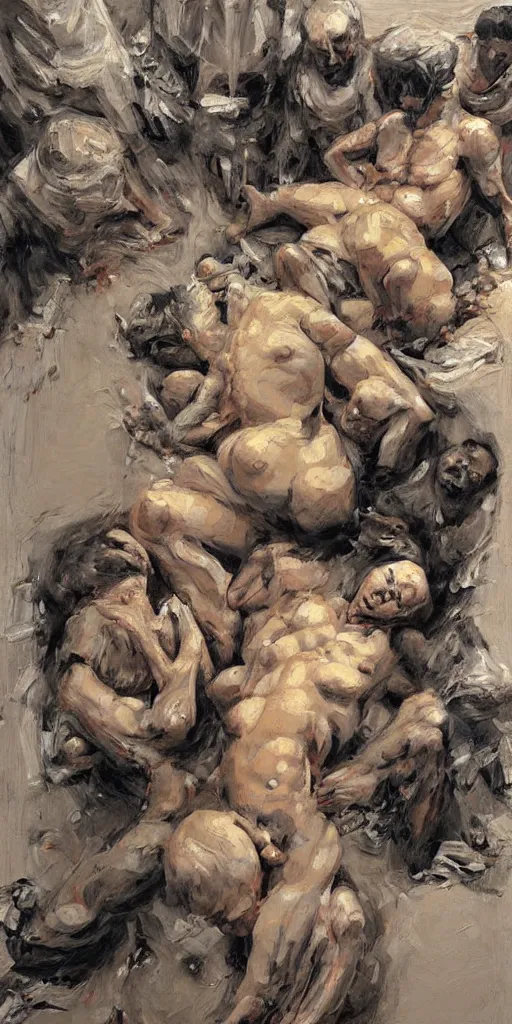 Image similar to oil painting scene from the birthing by kim jung gi