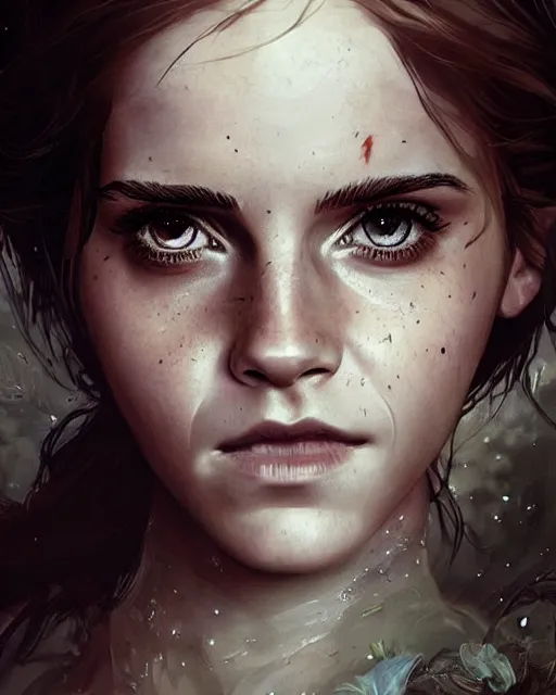 Image similar to emma watson as a fairy, hyper realistic face, beautiful eyes, fantasy art, in the style of greg rutkowski, intricate, hyper detailed, smooth