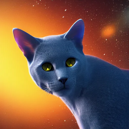 Prompt: a beatiful cute Russian blue cat floating in outer space, photorealistic, octane render, blender cycles engine, volumetric lighting, astrophotography, 4k ultra hd, HDR, detailed
