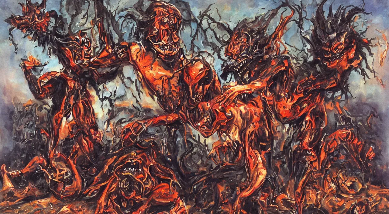 Image similar to A Painting of The Devil with a Robotic Demon Body, Heavy Metal