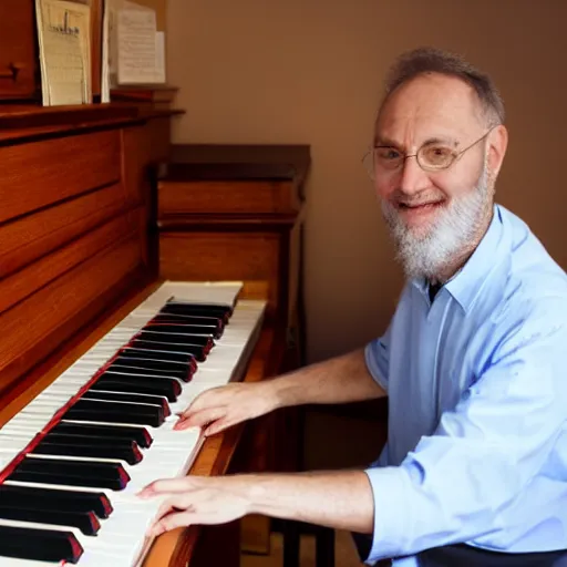 Prompt: Well groomed kidney transplant expert playing profkofiev on the piano.