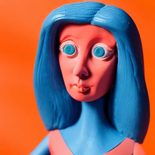 Prompt: blue plasticine toy woman, detailed, orange background