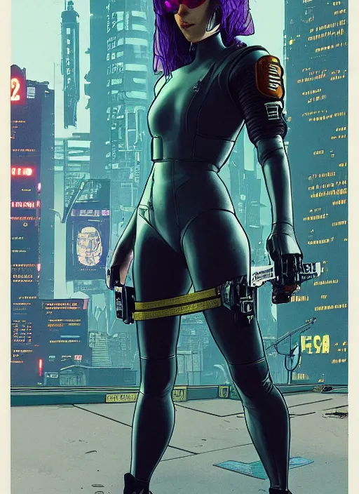 Image similar to cyberpunk police detective. portrait by mœbius and will eisner and gil elvgren and pixar. realistic proportions. cyberpunk 2 0 7 7, apex, blade runner 2 0 4 9 concept art. cel shading. attractive face. thick lines.