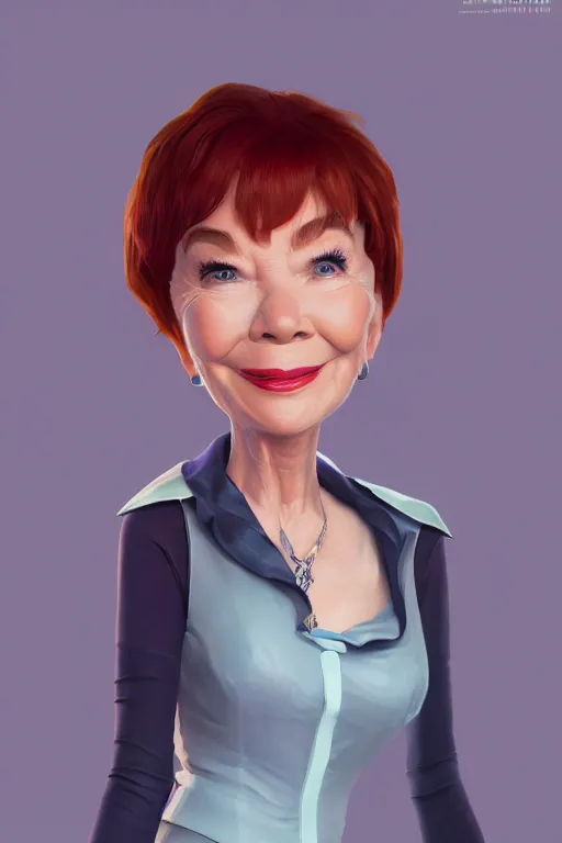 Image similar to shirley macLaine as a pixar character, vivid colors, high details, cinematic, 8k resolution, beautiful detailed, photorealistic, digital painting, artstation, concept art, smooth, sharp focus, illustration, fantasy background, artstation trending, octane render, unreal engine