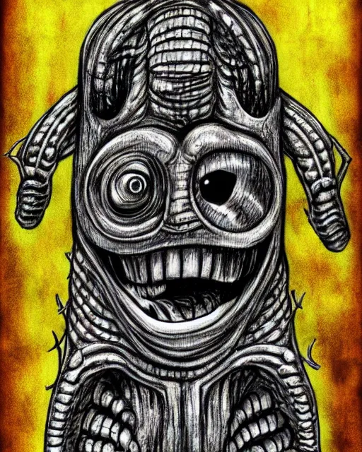 Prompt: Spongebob drawn in Giger style