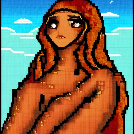 Image similar to if i was in a city looking up at the sky to see god's female face looking down at me, hd pixelart, detailed