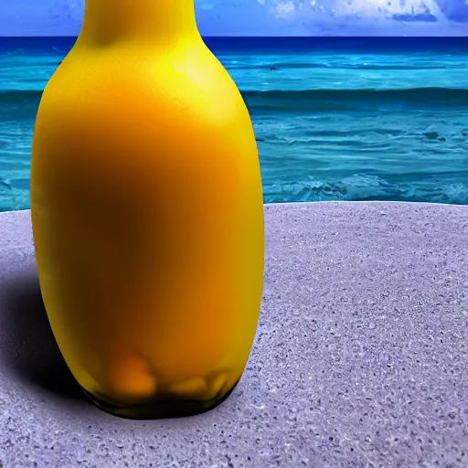 Prompt: a banana in a bottle