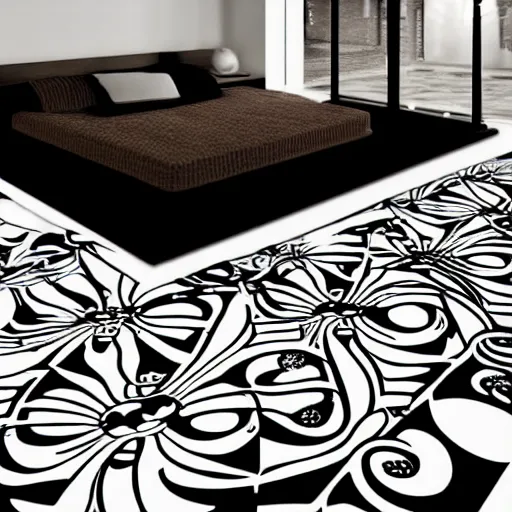 Prompt: and art nouveau floor pattern, scifi inspired, thin lines, black and white