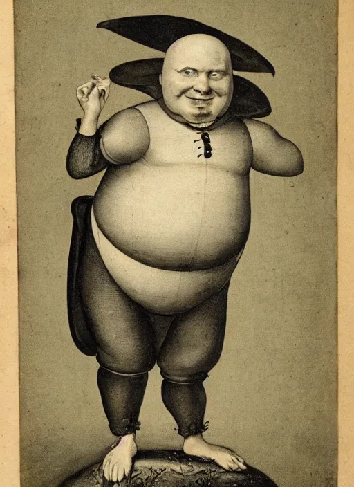 Prompt: 1 8 0 0 s style full body detailed photograph of silly humpty dumpty jack black, realistic, hieronymus bosch