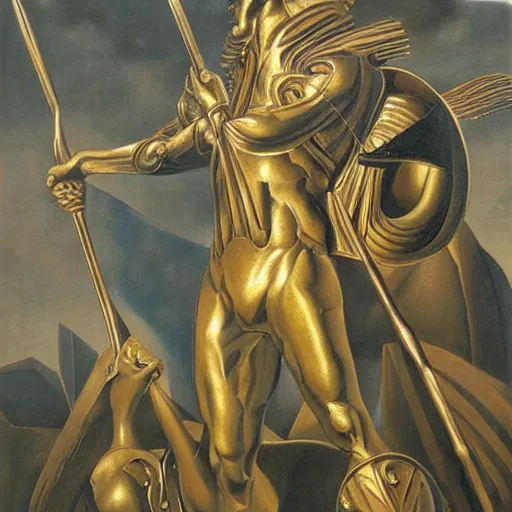 Image similar to oil painting of Golden Spear by Szukalski