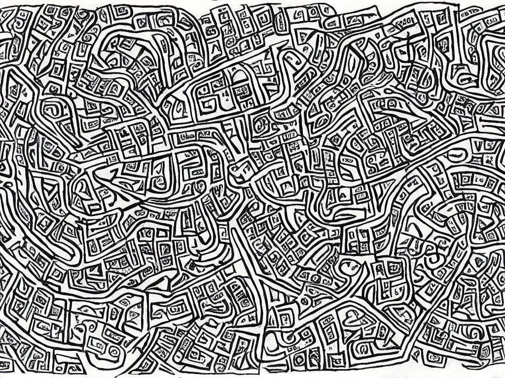 Image similar to Cave map full of old runic glyphs by Deven Rue, Ink drawing, fine point pen,