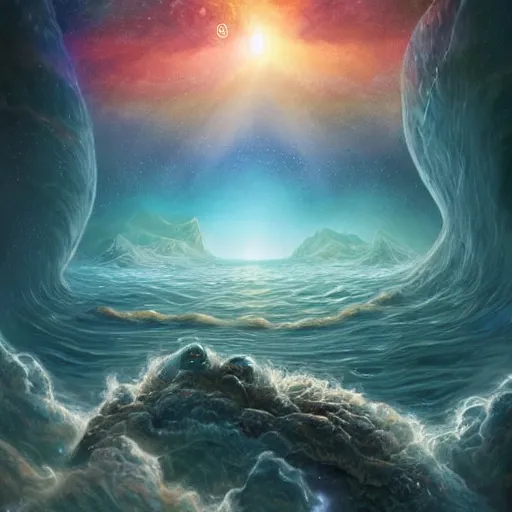 Image similar to a mind forever voyaging, fantasy, sea, cosmos, eternity, randy vargas