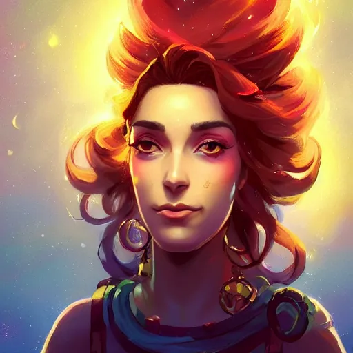 Image similar to portrait of beautiful woman with magical nebula hair, maya ali mage, gloomhaven, dynamic lighting, gaudy colors, octane render aesthetic, matte painting concept art, official fanart behance hd artstation by jesper ejsing, by rhads and makoto shinkai and lois van baarle and ilya kuvshinov and rossdraws