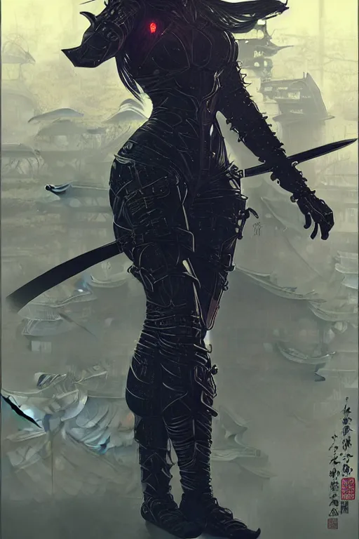 Prompt: portrait Ninja gaiden girl, armored black and blue ninja wardrobe, in ruin japanese rainny temple night, ssci-fi and fantasy, intricate and very very beautiful and elegant, highly detailed, digital painting, artstation, concept art, smooth and sharp focus, illustration, art by tian zi and WLOP and alphonse mucha