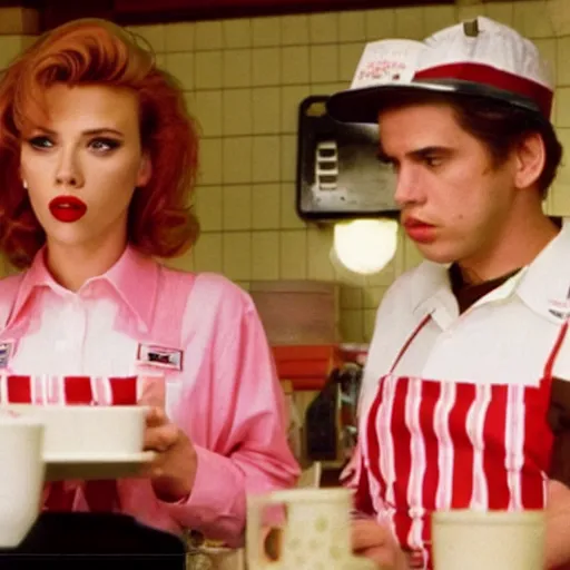 Image similar to a still of Scarlett Johansson as a waitress at the double r diner in Twin Peaks (1990)