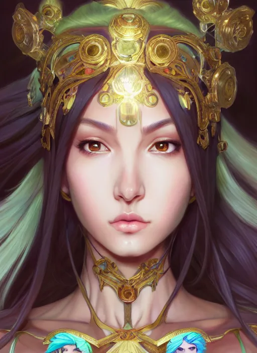 Prompt: portrait from left, head and body, palutena, piercing eyes, concept art, digital illustration, by rossdraws, frank franzzeta, intricate, masterpiece, elegant, hyper detailed, artstation, unreal engine rendered, concept art, smooth, sharp focus, illustration, art by artgerm and greg rutkowski and alphonse mucha and garis edelweiss