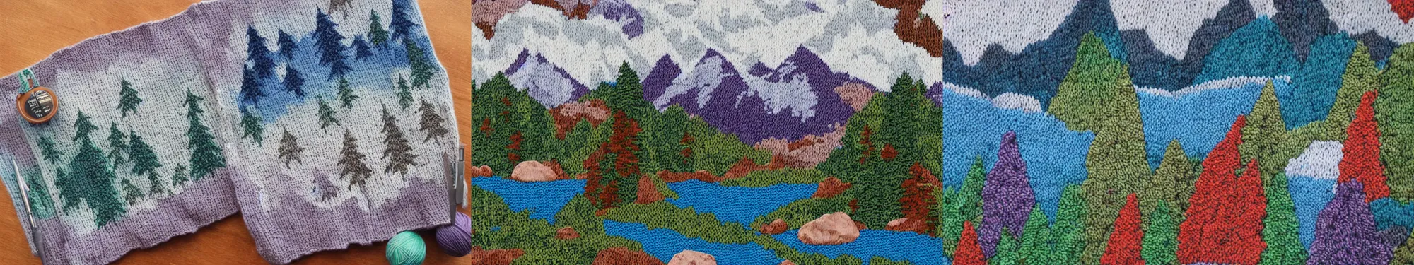 Prompt: lakeside mountains, knitting pattern