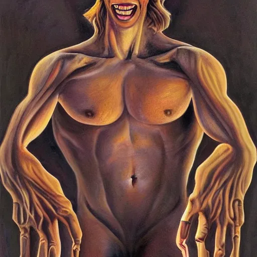 Prompt: beautiful lifelike painting of a centaur centaur centaur chimera tom cruise torso, majestic cinematic, hyperreal detailed facial features and uv lighting, art by ed roth and basil wolverton