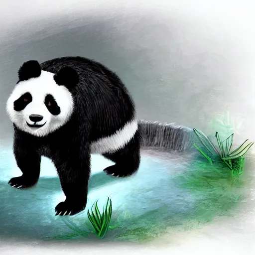 Prompt: a hybrid of a panda and a crocodile, digital art