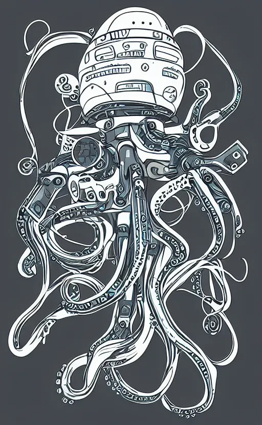 Image similar to cyborg robot electric octopus, digital art, vector art