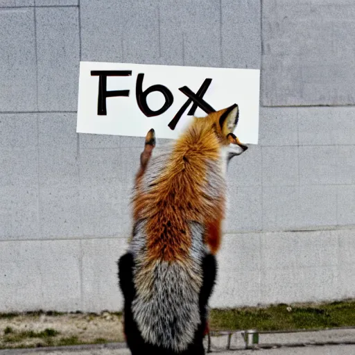 Prompt: a fox holding up a blank sign by tom cross