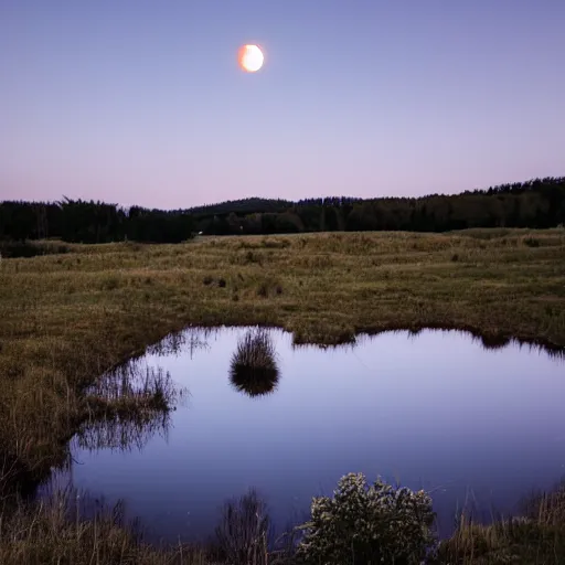 Prompt: landscape with big round full moon in the background sigma 1 4 mm f / 1. 8
