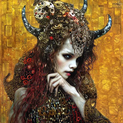 Image similar to demon, intricate detail, klimt, royo, whealan,