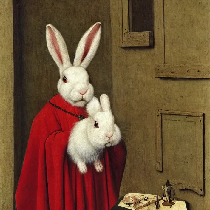 Prompt: the rabbit has a message for you, by jan van eyck