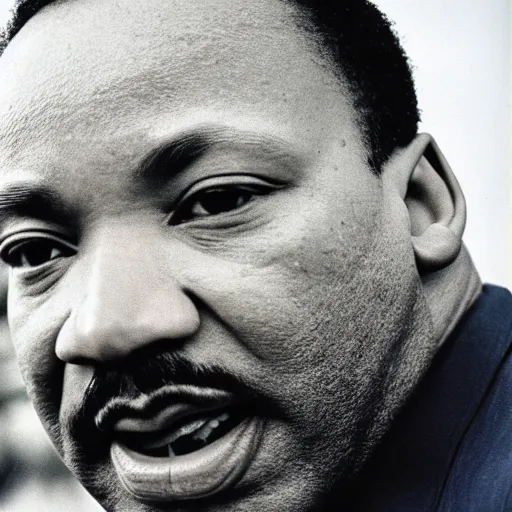 Image similar to UHD color candid photo of Martin Luther King Jr. as Superman, accurate face UHD photorealistic correct face photo by Annie Leibowitz