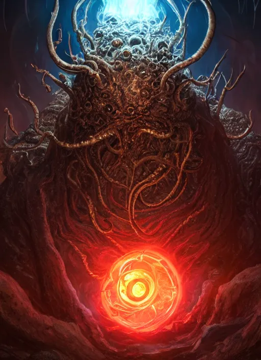 Prompt: azathoth, ultra detailed fantasy, elden ring, realistic, dnd character portrait, full body, dnd, rpg, lotr game design fanart by concept art, behance hd, artstation, deviantart, global illumination radiating a glowing aura global illumination ray tracing hdr render in unreal engine 5