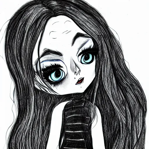 Prompt: drawing of billie eilish in the style of corpse bride