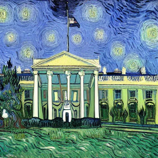 Image similar to White house, painted by Van Gogh