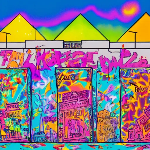 Image similar to fall of the berlin wall, in the style of lisa frank