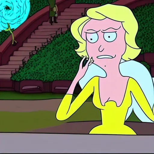 Image similar to “A film still of Marlyn Monroe in Rick and Morty (2013), directed by Luc Besson” 4k