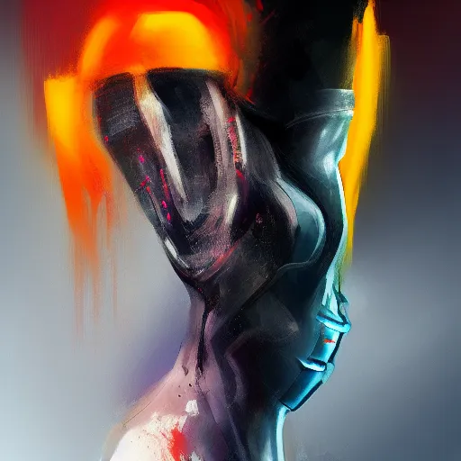 Image similar to body portrait of cyborg ninja, dynamic pose, extremely detailed, jama jurabaev, greig fraser, roger deakins, shaddy safadi, feng shu, neil blevins, trending on artstation, high quality, brush stroke